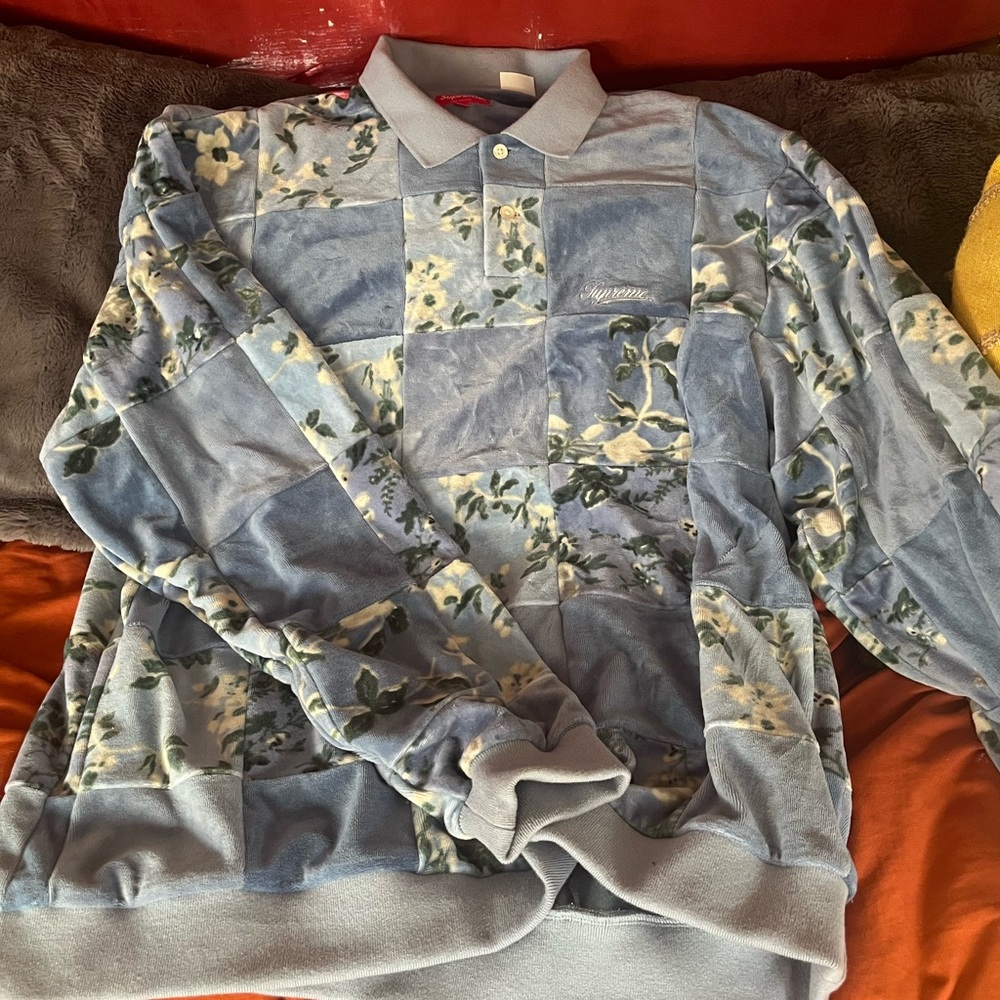 •Velour Floral Supreme Button Up Hoodie•